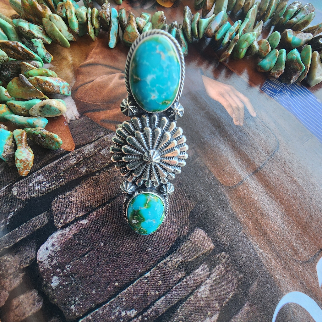 Sterling Silver Sonoran Gold Turquoise Statement Ring Size 7 244$